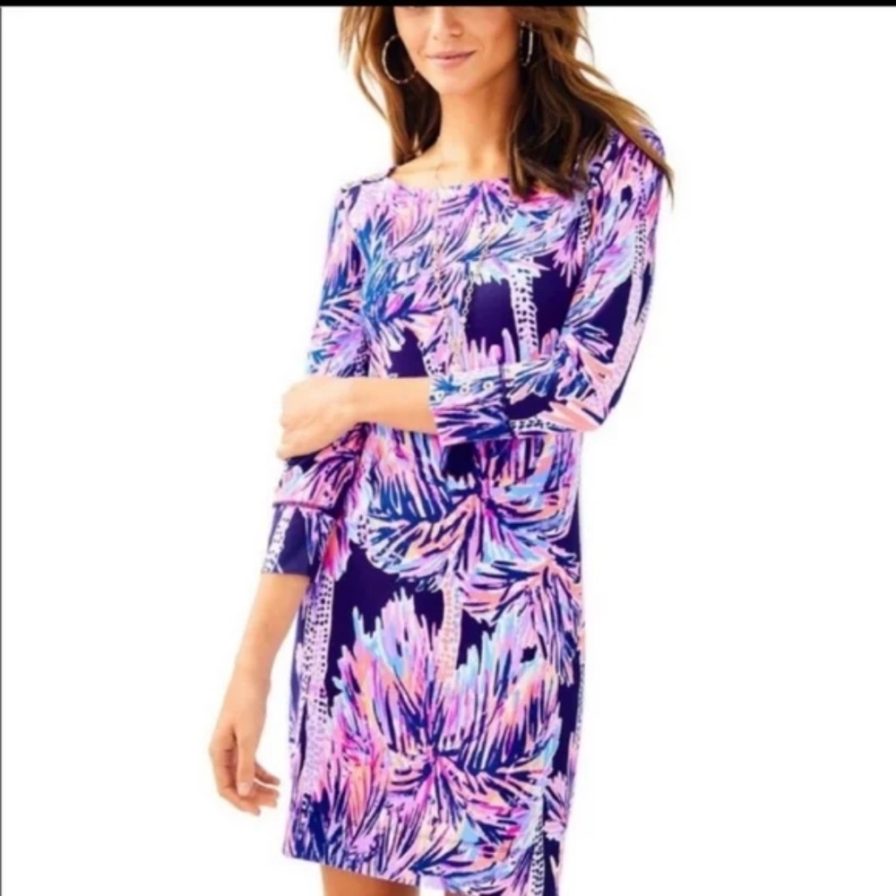Lilly Pulitzer Sophie Dress Palms Up Print Navy Blue Pink SZ M